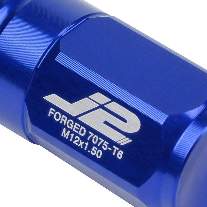 J2 Engineering 20 Pcs 7075 Aluminum Closed End M12 x 1.5 Lug Nuts Set w/Socket Adapter, Blue, Fit Conical Seat, LN-T7-007-15-BL - Image 3